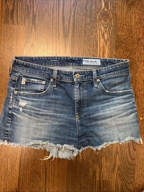 AG Jeans High-Rise Distressed Denim Cutoffs - Medium Blue
